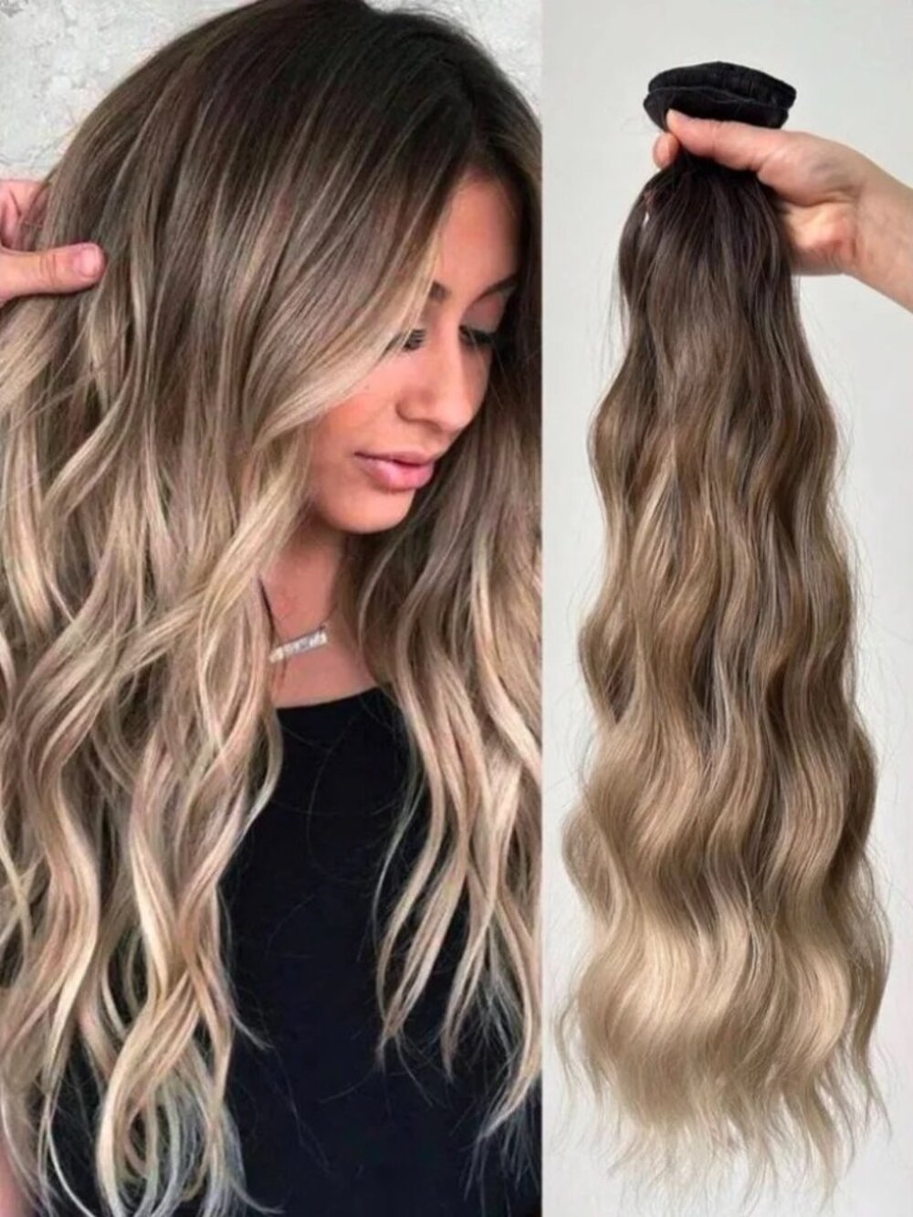 22 In Ashy light Brown Balayage Clip in hair Extensions - Human hair blend - Picture 7 of 7